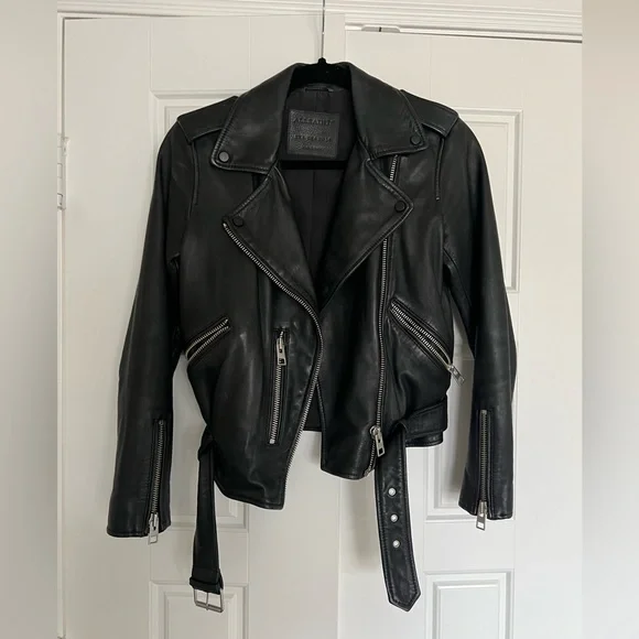 AllSaints Balfern Leather Biker Jacket - Black Lamb Leather - Size 4 - Picture 5 of 5